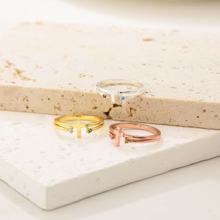 Personalisierter Kreuz-Geburtsstein-Ring für Frauen, Mutter-Ring, Geschenk für die beste Freundin